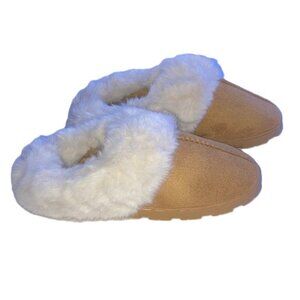 Cozy Soft Faux Suede Faux Sherpa Fur Slippers with White Fur Womens Size 10